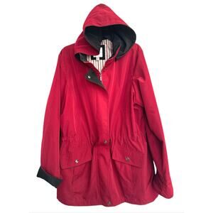 Croft & Barrow Red Rain Trench Jacket Removable Hood Pockets Womens Plus Size 1X